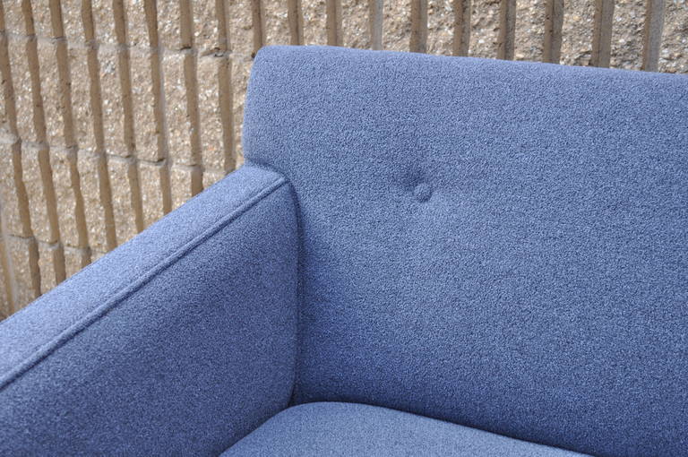 Mid-20th Century Edward Wormley Dunbar Sculpted Frame Bracket-Back Blue Sofa Mid-Century Modern