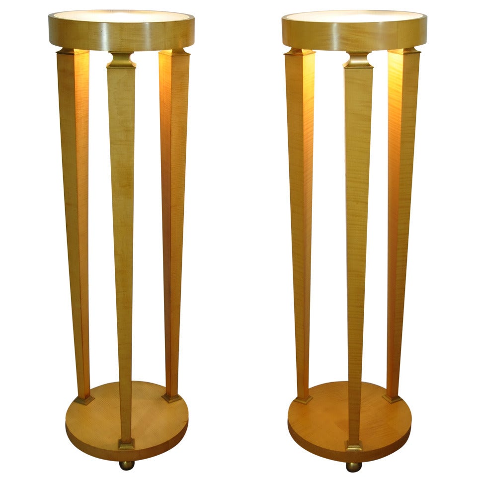 Pair of Biedermeier Style Bronze Mounted Lighted Column Pedestal Stand Tables