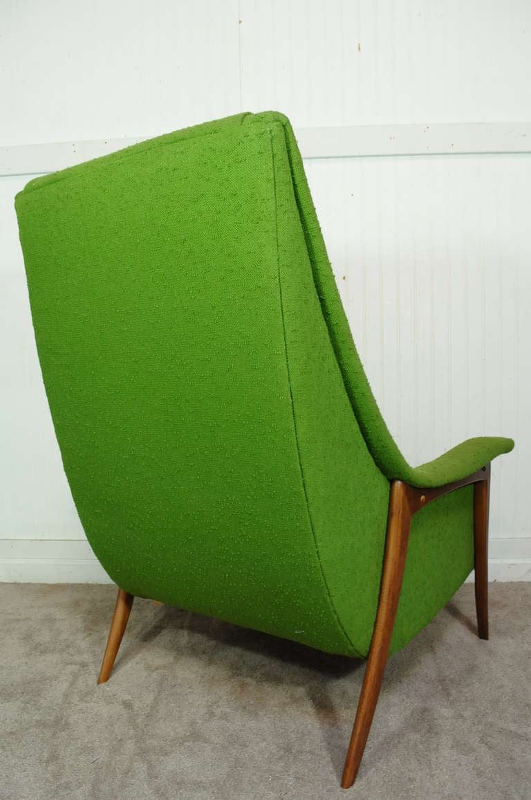 Fabric Mid Century Danish Modern Teak Klismos Lounge Chair after T.H. Robsjohn Gibbings