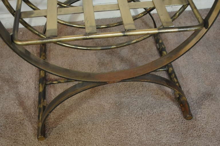 Pair of Burnished Brass Iron Italian Neoclassical Curule Throne Bench Chairs 2