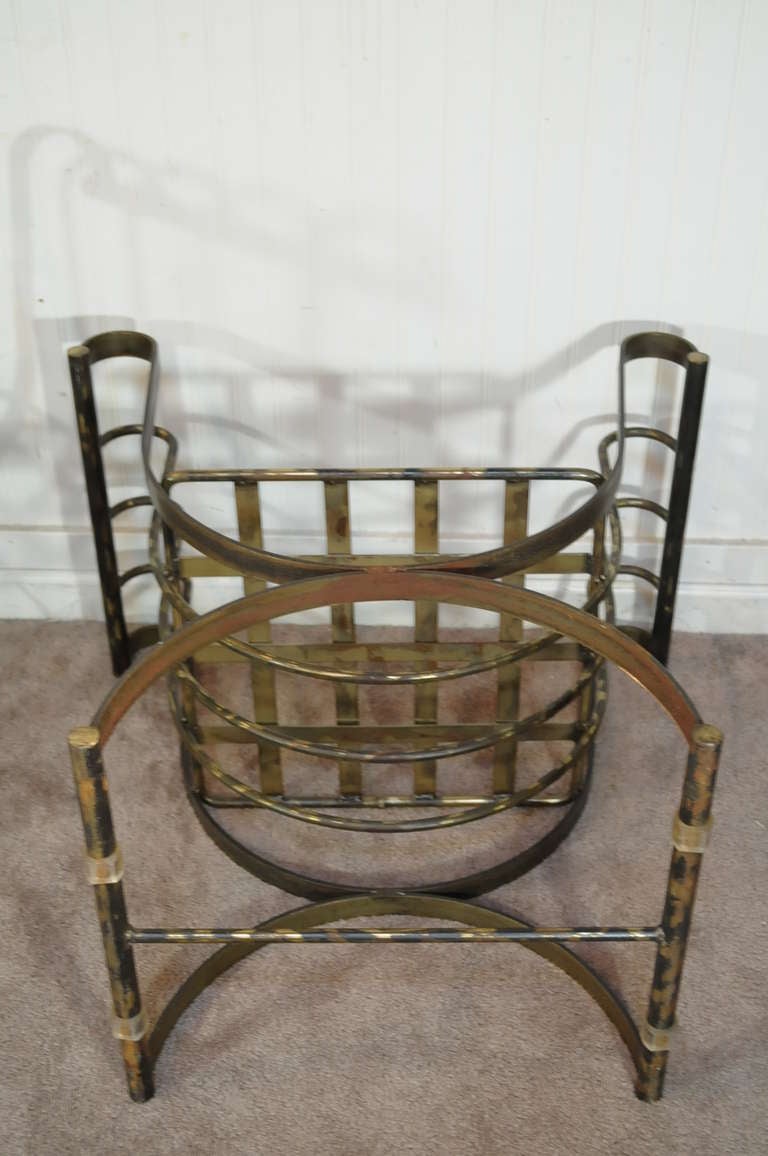 Pair of Burnished Brass Iron Italian Neoclassical Curule Throne Bench Chairs 4