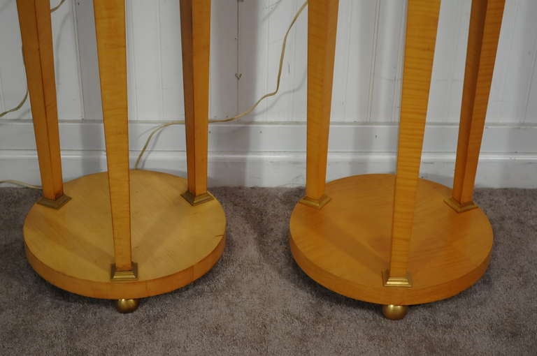 Italian Pair of Biedermeier Style Bronze Mounted Lighted Column Pedestal Stand Tables