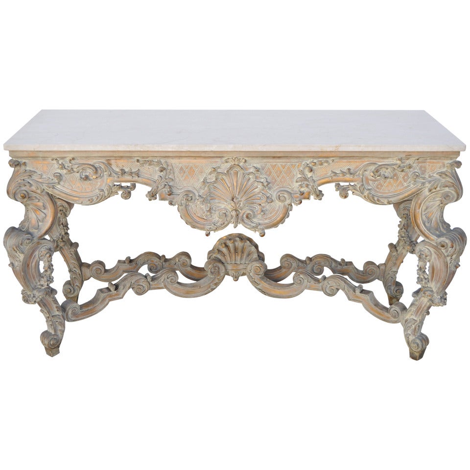 Expertly Carved French Marble-Top Console in the Louis XV Rococo Taste For Sale