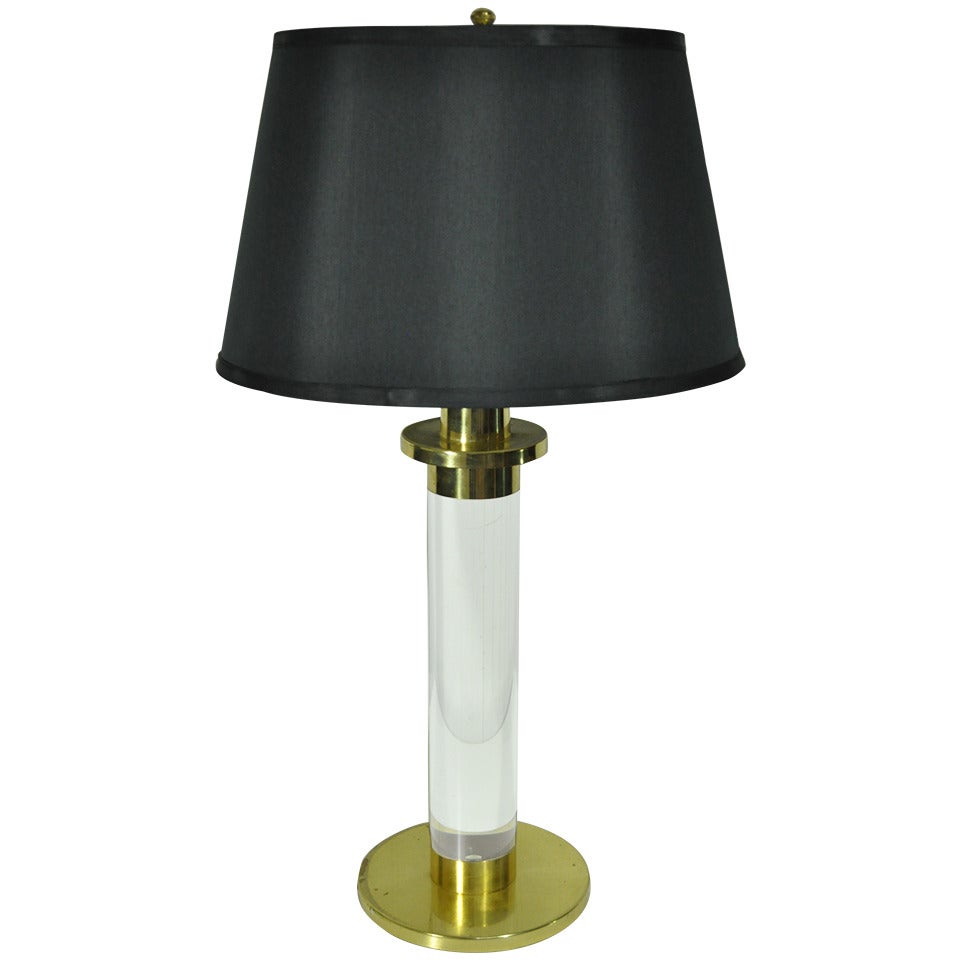 Mid Century Modern Lucite Brass Column Table Desk Lamp after Karl Springer For Sale