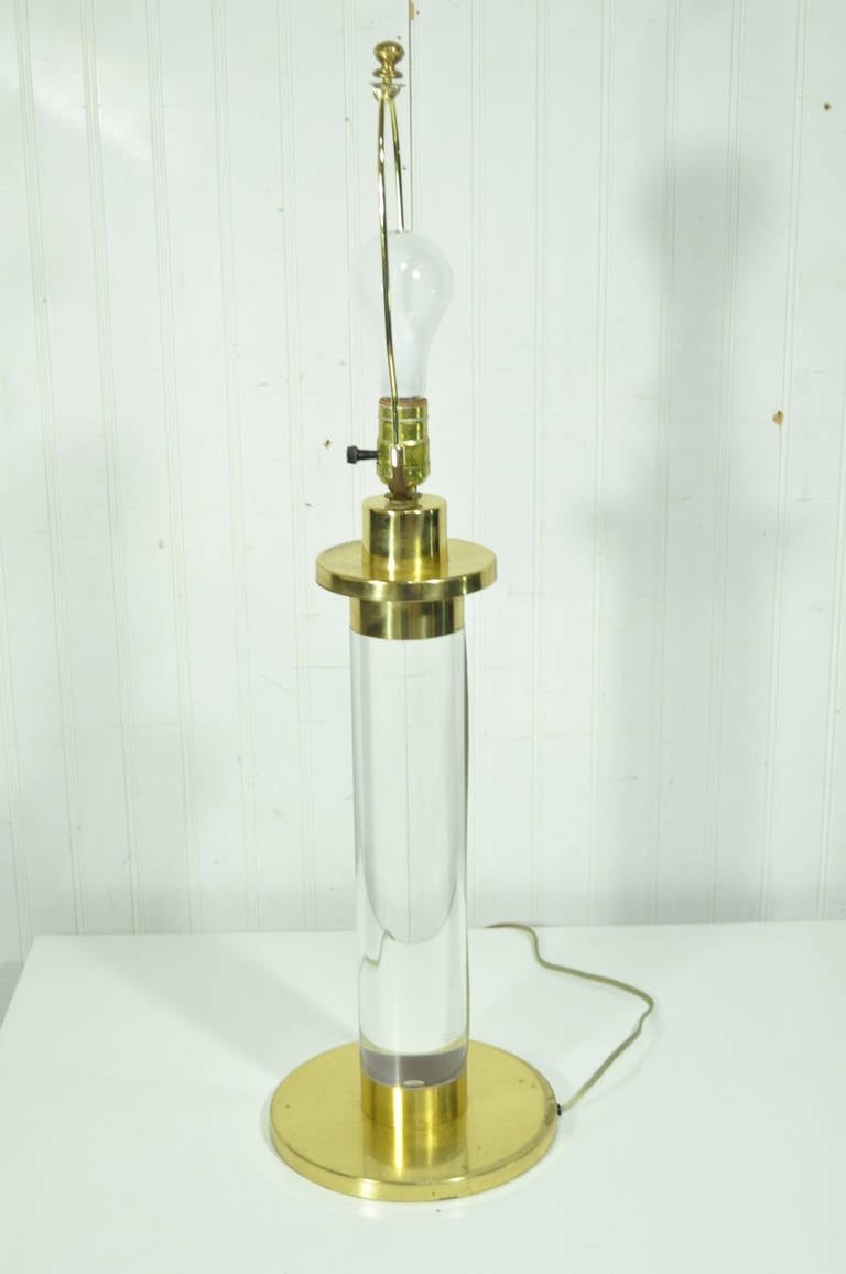 Mid-20th Century Mid Century Modern Lucite Brass Column Table Desk Lamp after Karl Springer For Sale