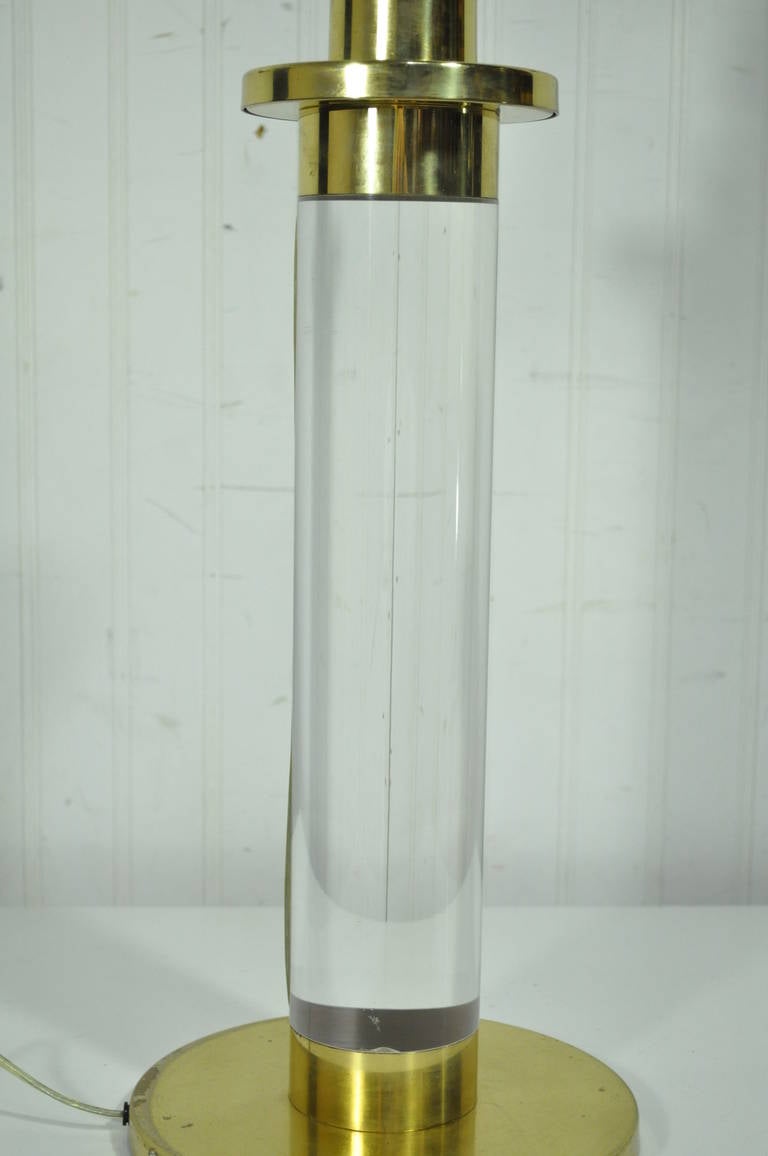 Mid-Century Modern Mid Century Modern Lucite Brass Column Table Desk Lamp after Karl Springer For Sale