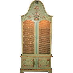 John Widdicomb Green Paint Decorated French Style Curio China Cabinet