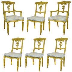Set of 6 Yellow Painted French Regency Style Carved Dining Room Chairs 12