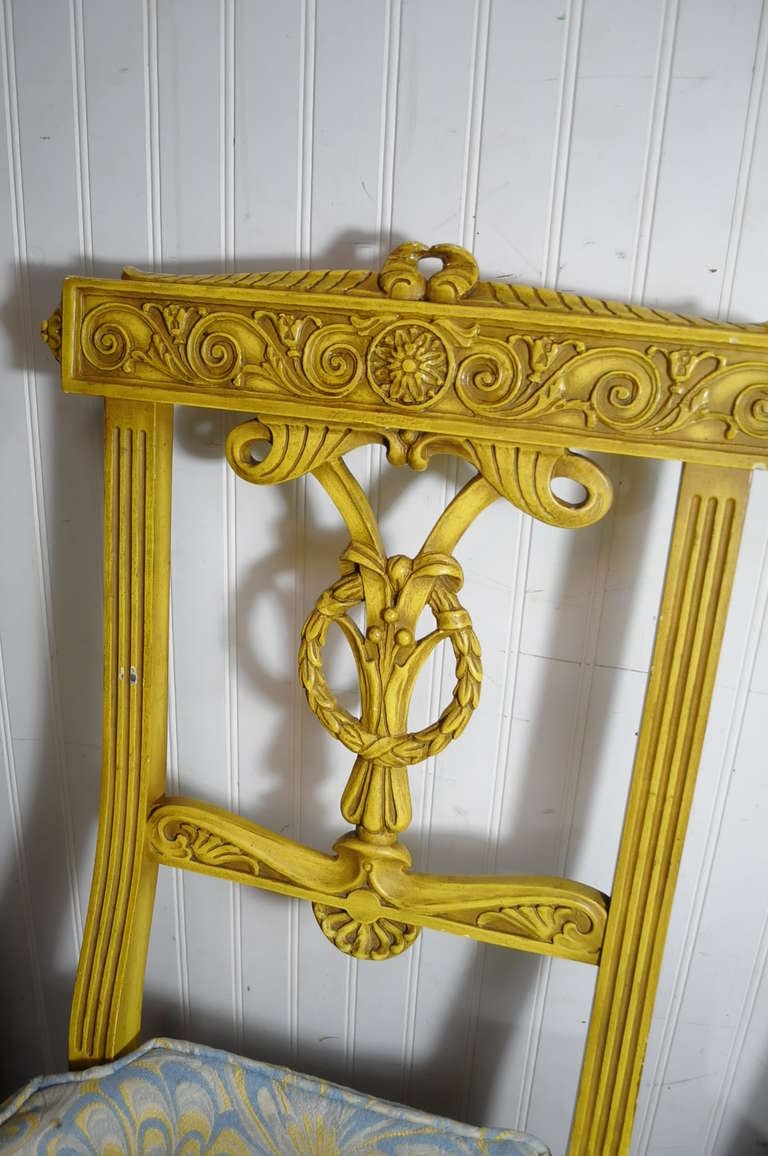 6 Yellow Painted French Regency Louis XVI Style Carved Dining Room Chairs For Sale 2