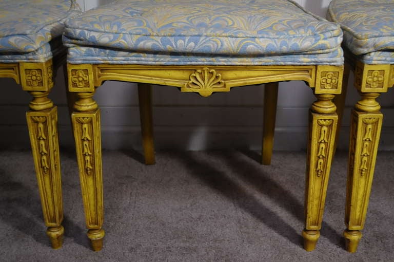 Unknown 6 Yellow Painted French Regency Louis XVI Style Carved Dining Room Chairs For Sale