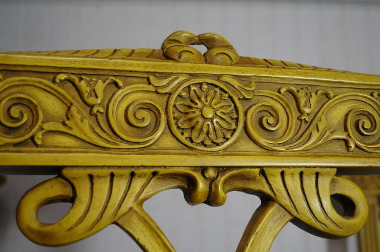 6 Yellow Painted French Regency Louis XVI Style Carved Dining Room Chairs In Good Condition For Sale In Philadelphia, PA