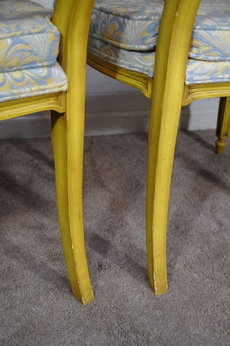 6 Yellow Painted French Regency Louis XVI Style Carved Dining Room Chairs For Sale 1