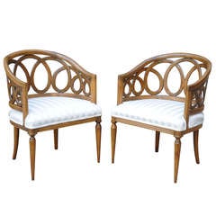 Pair of Hollywood Regency Swirl Barrel Back Armchairs after Dorothy Draper