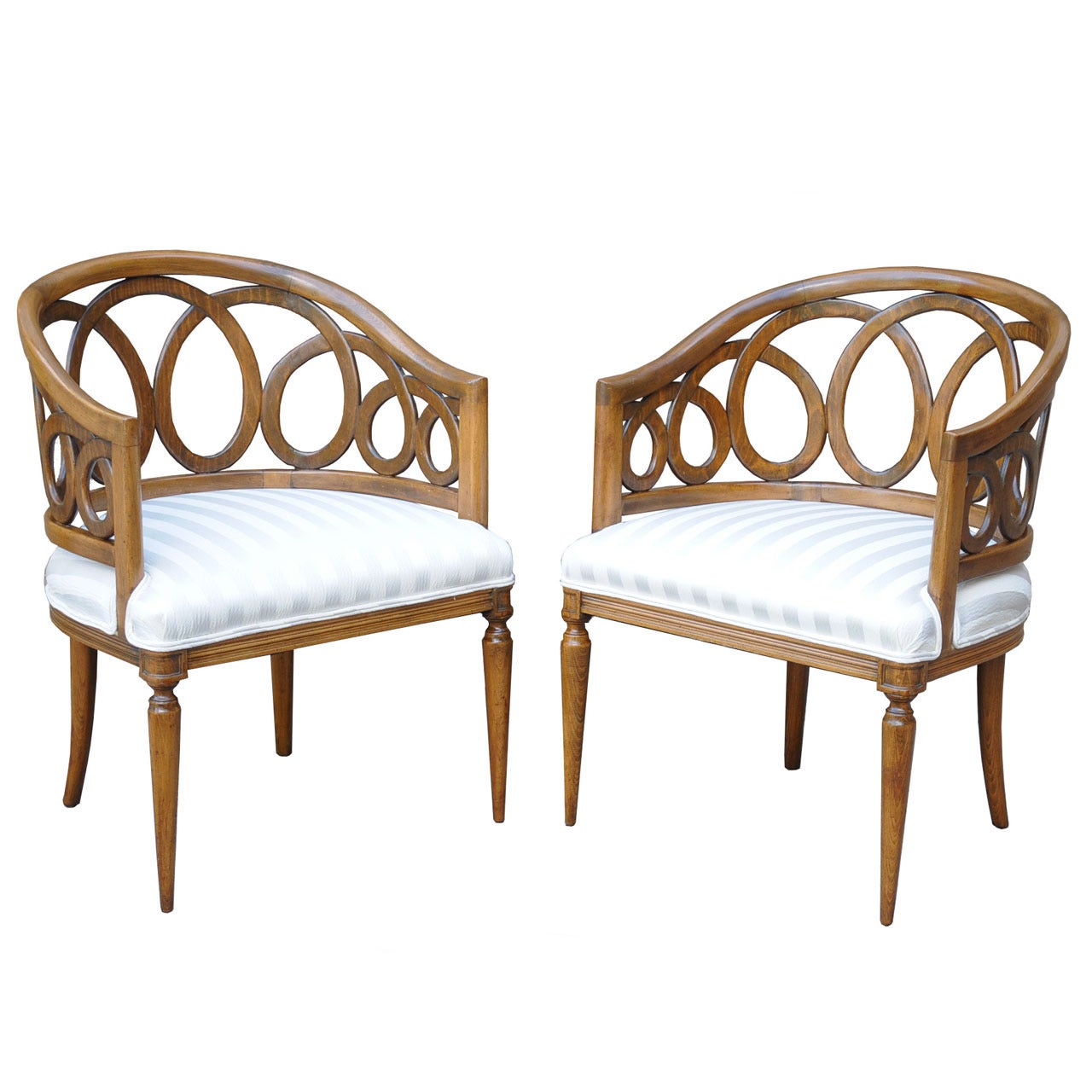 Pair of Hollywood Regency Swirl Barrel Back Armchairs after Dorothy