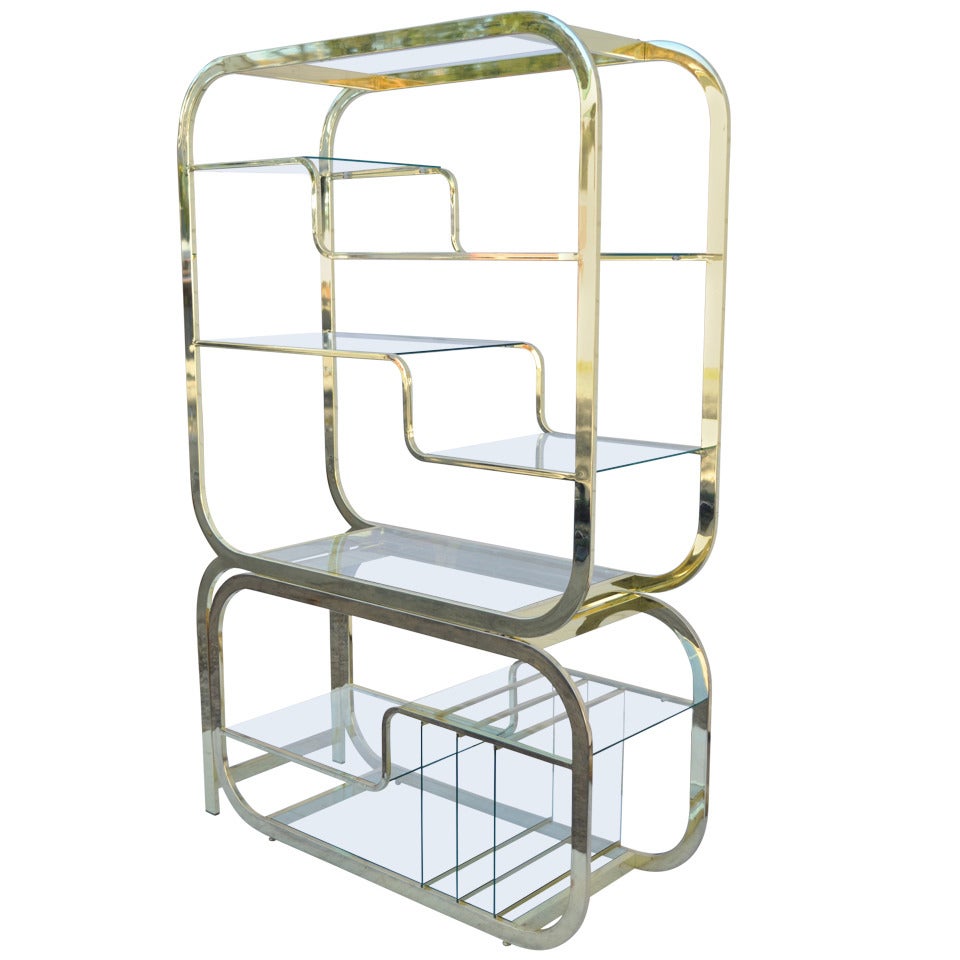 Mid Century Modern Brass Glass Etagere Design Institute of America Milo Baughman