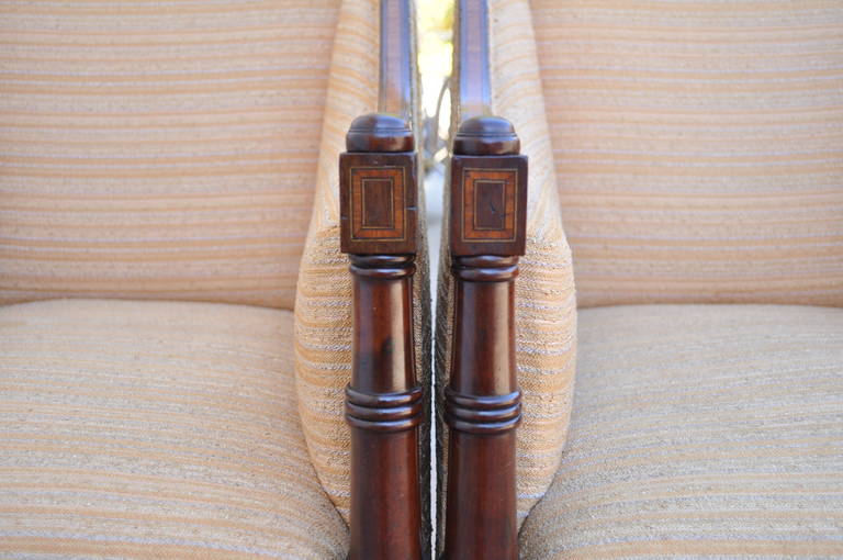 Pair of Faux Bamboo Satinwood Inlay Regency Sheraton Mahogany Club Arm Chairs 2
