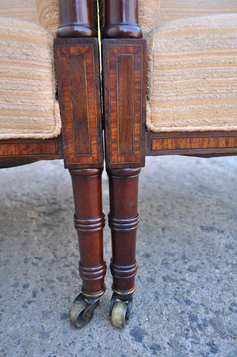 Pair of Faux Bamboo Satinwood Inlay Regency Sheraton Mahogany Club Arm Chairs 3