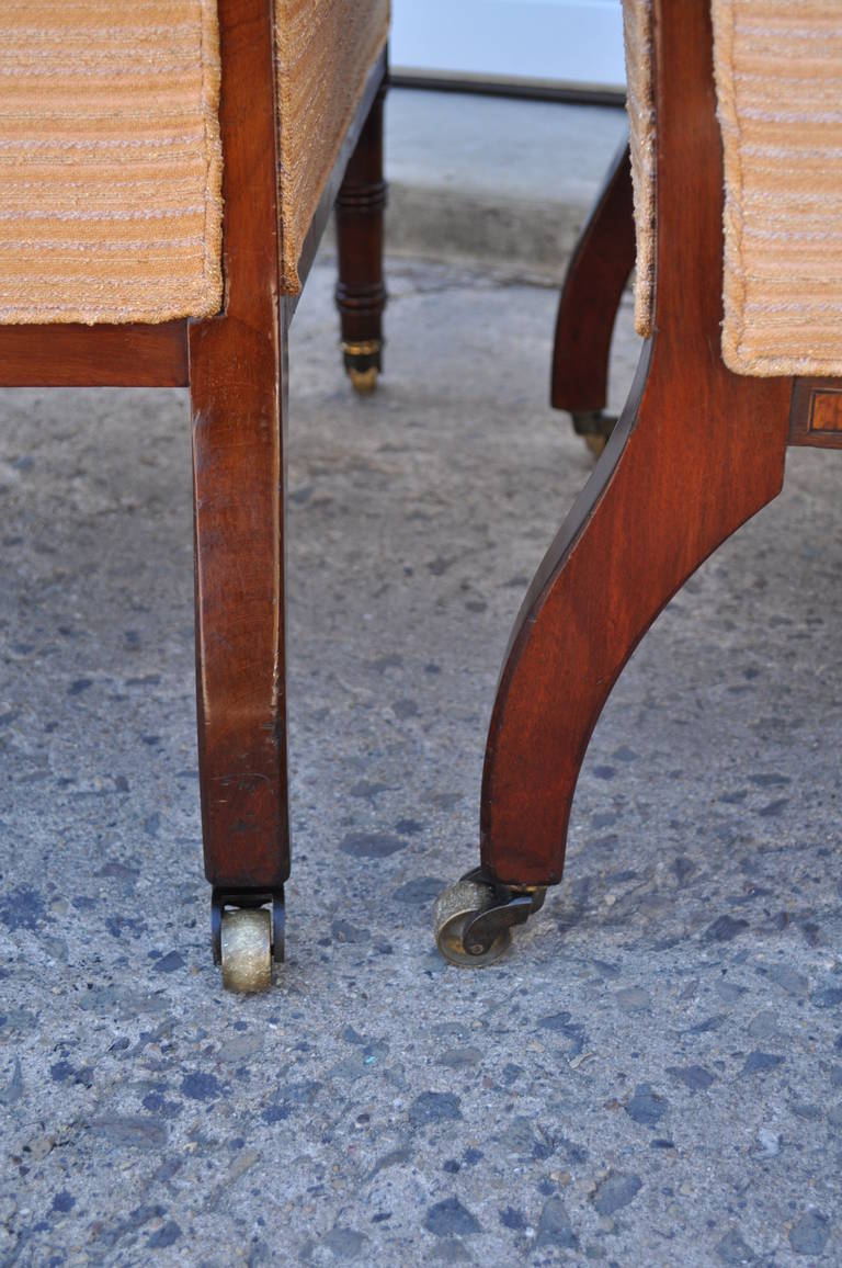 Pair of Faux Bamboo Satinwood Inlay Regency Sheraton Mahogany Club Arm Chairs 5