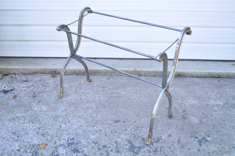 20th Century Steel & Bronze French Neoclassical Style Paw Foot Towel Rack after Maison Jansen