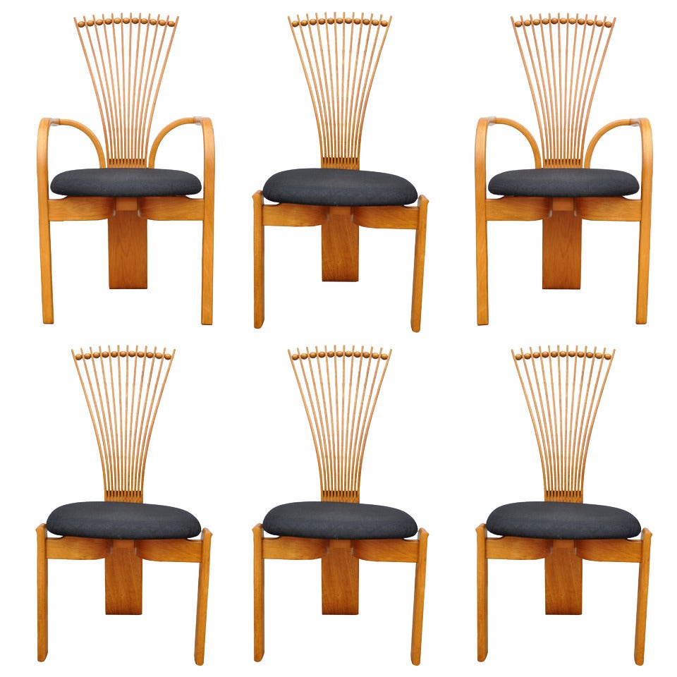 Six chaises de salle à manger TOTEM danoises modernes en teck à dossier éventail par Torstein Nilsen Westnofa en vente