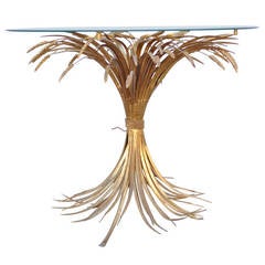 Rare Italian Hollywood Regency Sheaf of Wheat Gold Gilt Metal Center Table