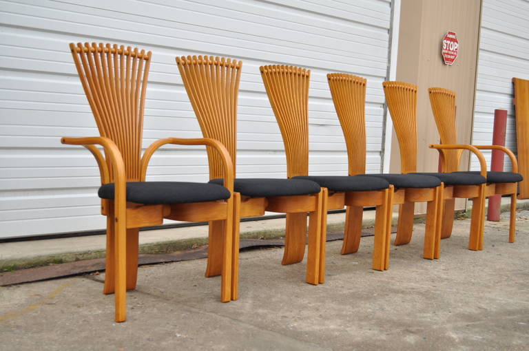 Six Danish Modern Teak Fan Back TOTEM Dining Chairs by Torstein Nilsen Westnofa For Sale 1