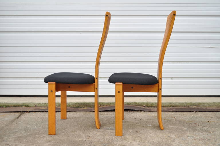 Oak Six Danish Modern Teak Fan Back TOTEM Dining Chairs by Torstein Nilsen Westnofa For Sale