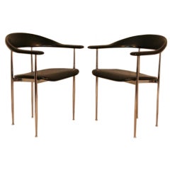 Pair of Italian Chrome and Molded Vinyl Arm Chairs by Fasem