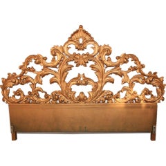 Vintage Carved Wood & Gesso Rococo Style King Size Bed Headboard