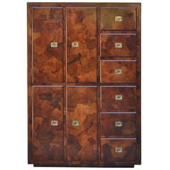 American of Martinsville Patchwork Burl Wood Campaign Milo Baughman Style Chest