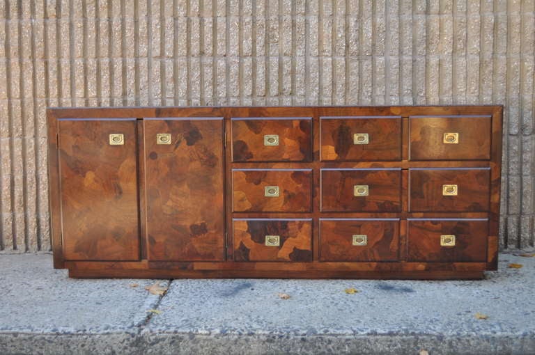 Patchwork Burl Wood Campaign Style Credenza / Chest after Milo Baughman 3