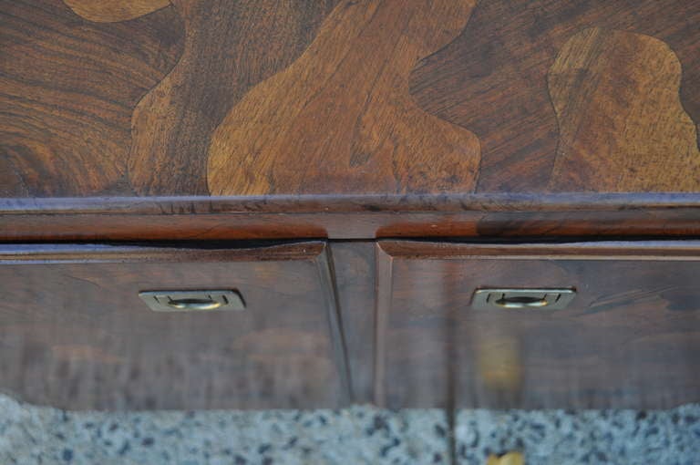 American Patchwork Burl Wood Campaign Style Credenza / Chest after Milo Baughman