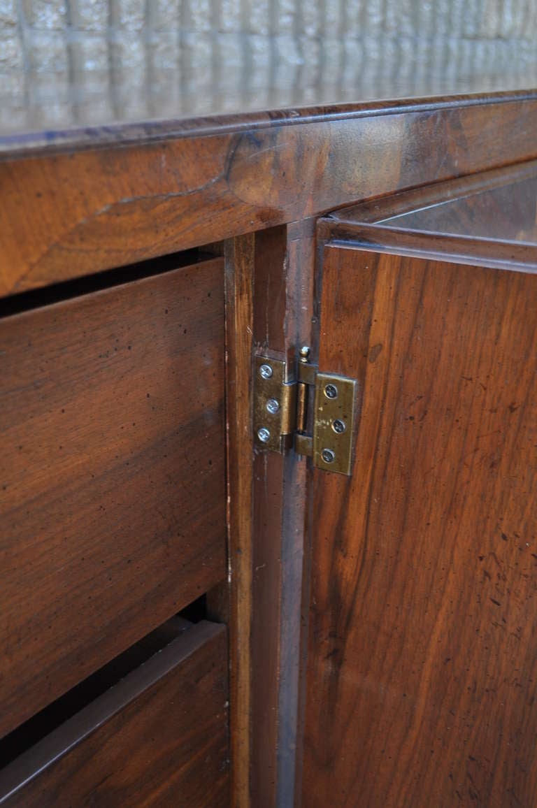 Patchwork Burl Wood Campaign Style Credenza / Chest after Milo Baughman In Good Condition In Philadelphia, PA