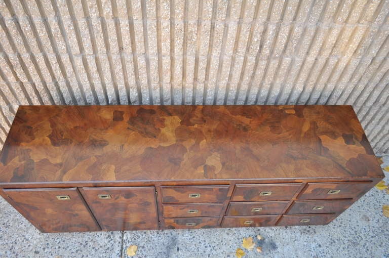 20th Century Patchwork Burl Wood Campaign Style Credenza / Chest after Milo Baughman