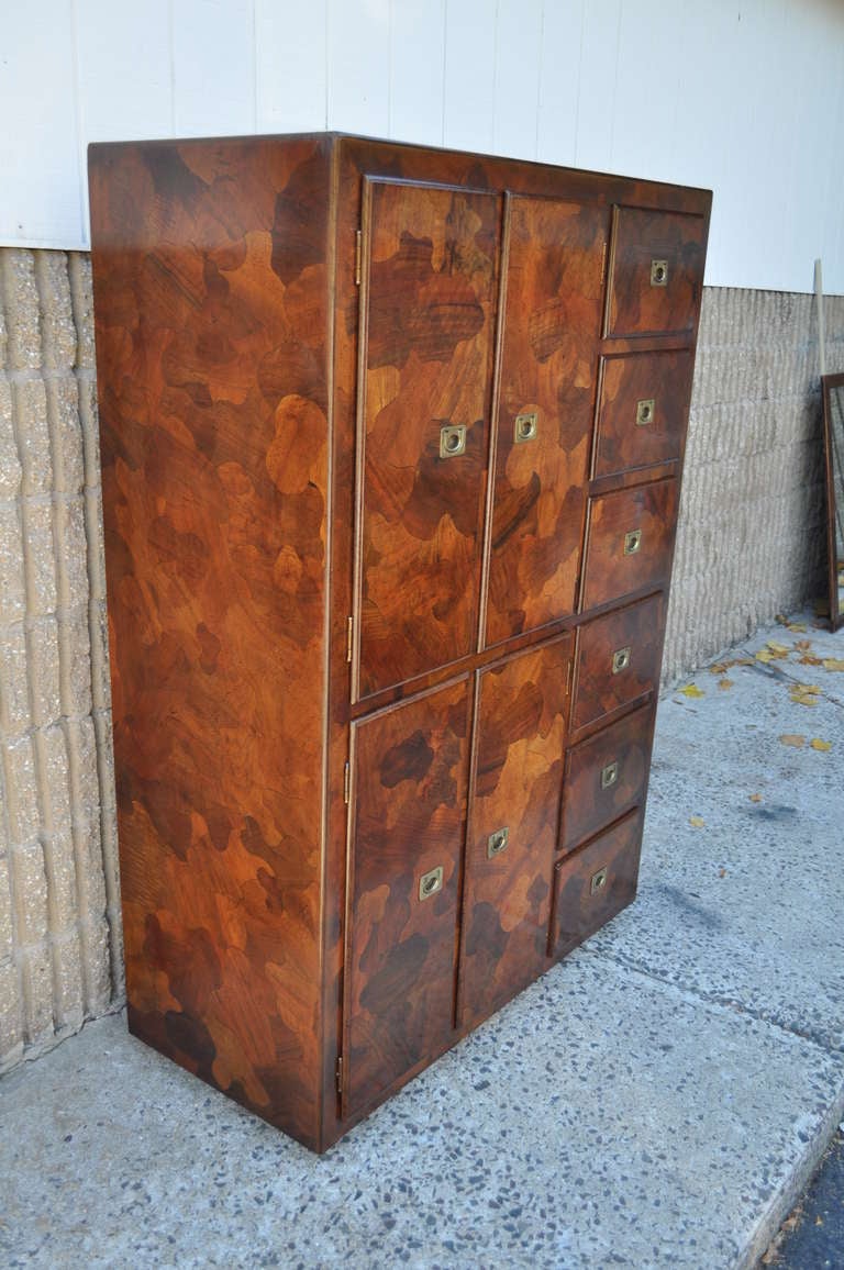 American of Martinsville Patchwork Burl Wood Campaign Milo Baughman Style Chest 2