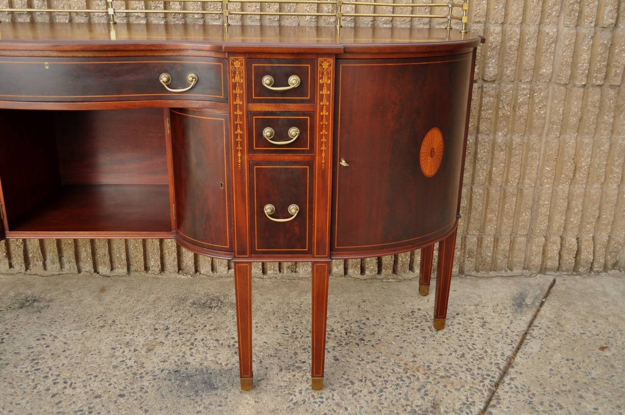 Substantial George III Style Mahogany Satinwood Inlaid Serpentine Sideboard In Good Condition For Sale In Philadelphia, PA