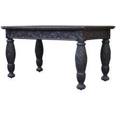 Antique Carved Oak Renaissance Revival Baroque Style Writing Desk - Console