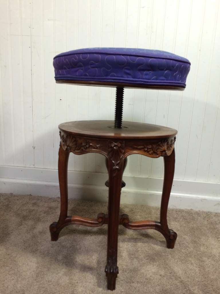 Antique French Louis XV Style Carved Walnut Adjustable Vanity Stool - Piano Seat 3