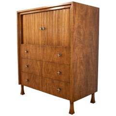 John Widdicomb Tambour Door Tall Chest Dresser, Mid Century Brass Star Pulls