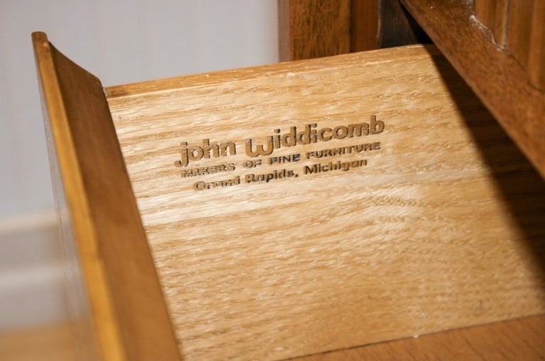 John Widdicomb Tambour Door Tall Chest Dresser, Mid Century Brass Star Pulls 2