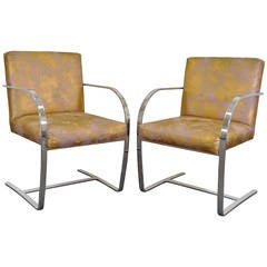 Pair of Cy Mann Flatbar Chrome Brno Style Chairs after Knoll Mies Van Der Rohe 6