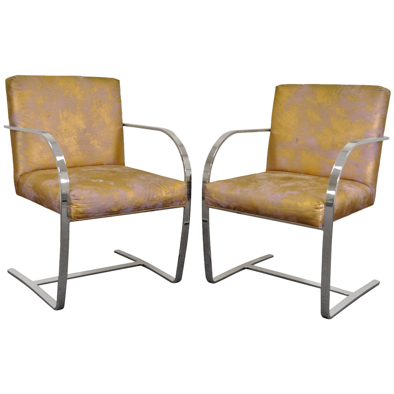 Pair of Cy Mann Flatbar Chrome Brno Style Chairs after Knoll Mies Van Der Rohe