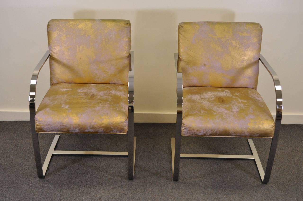 Pair of Mid Century Modern Cy Mann Flatbar Chrome Brno Style Cantilever Chairs 2