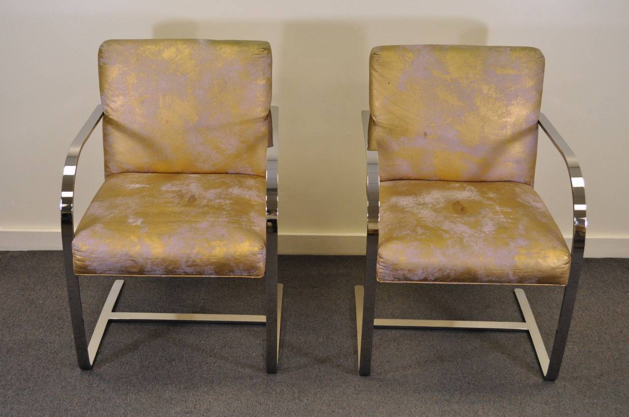 Pair of Cy Mann Flatbar Chrome Brno Style Chairs after Knoll Mies Van Der Rohe 3