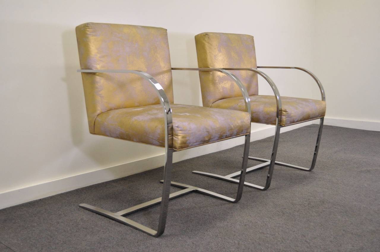 Pair of Cy Mann Flatbar Chrome Brno Style Chairs after Knoll Mies Van Der Rohe 4