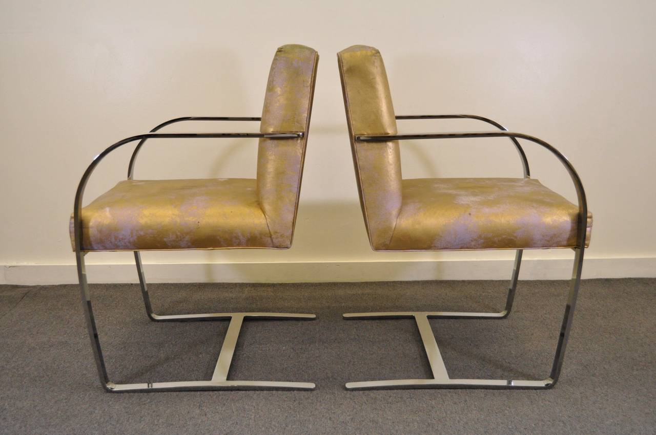 American Pair of Cy Mann Flatbar Chrome Brno Style Chairs after Knoll Mies Van Der Rohe