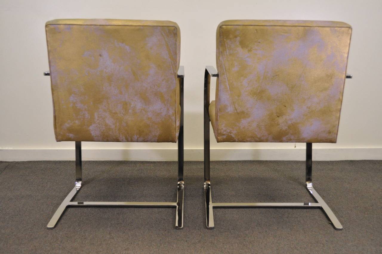20th Century Pair of Mid Century Modern Cy Mann Flatbar Chrome Brno Style Cantilever Chairs