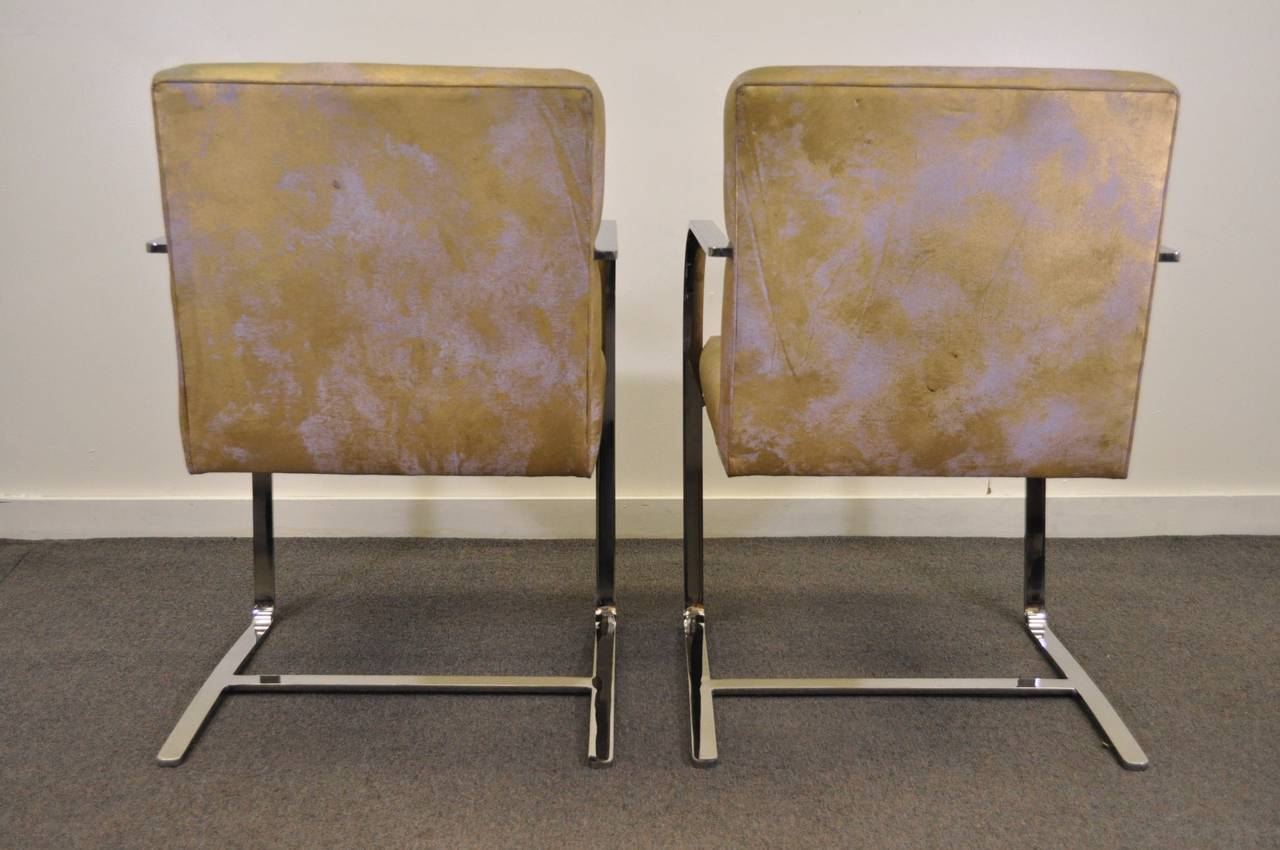 Pair of Cy Mann Flatbar Chrome Brno Style Chairs after Knoll Mies Van Der Rohe In Good Condition In Philadelphia, PA