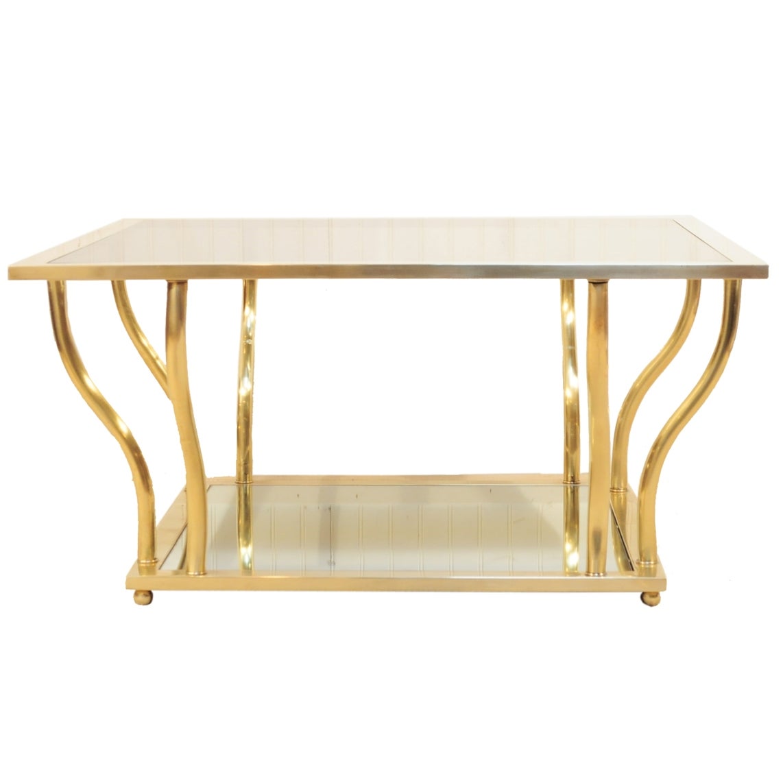 Italian Modern Brass and Glass Hollywood Regency Sculptural 2-Tier Coffee Table