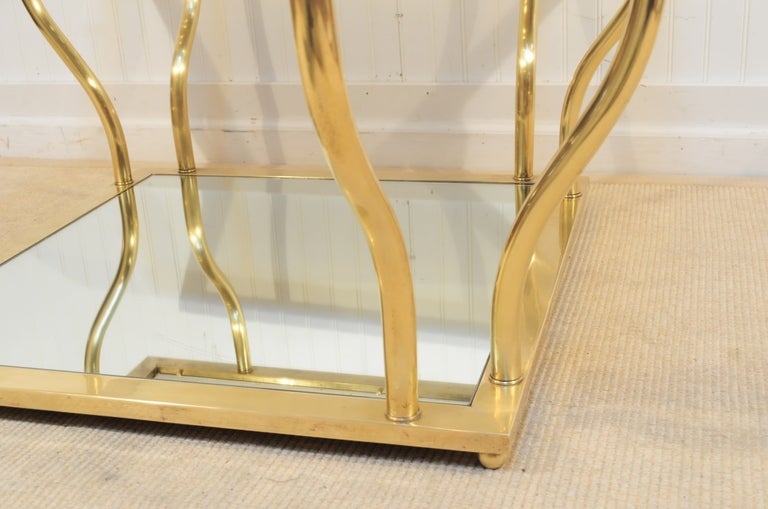 Italian Modern Brass and Glass Hollywood Regency Sculptural 2-Tier Coffee Table For Sale 4